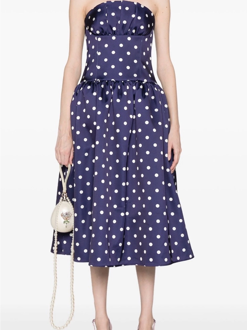 Self Portrait Navy Blue Polka Dot Strapless Midi Dress Size Us 2 Nwt